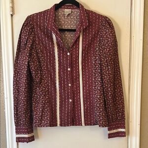 Wrangler Red and White Relaxed Notched Collar Shirt